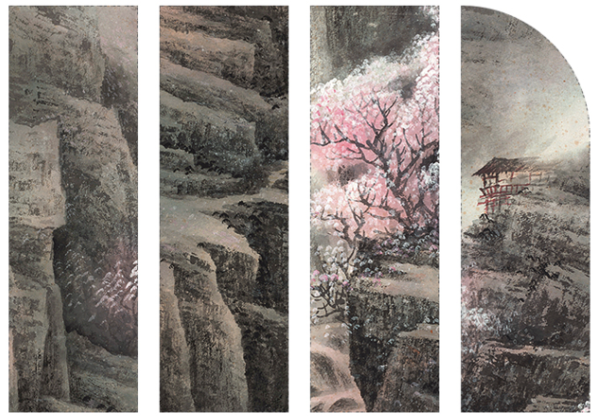 古典风景国画水墨画《桃花枝上》董希源茶褐色 54×61cm