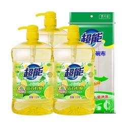 超能 活力柠檬洗洁精 3斤*3瓶+1片洗碗布 *5件 +凑单品