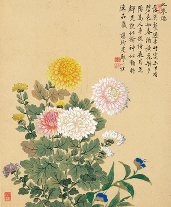 花卉国画水墨画《菊花图》邹一桂挂画壁画 茶褐色 42×47cm