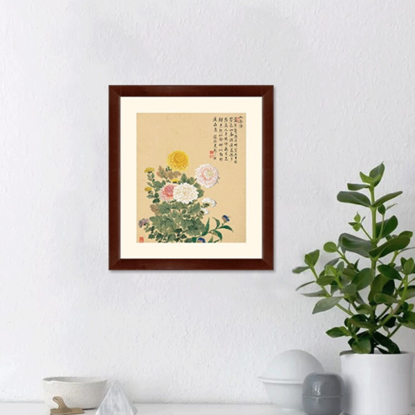 花卉国画水墨画《菊花图》邹一桂挂画壁画 茶褐色 42×47cm