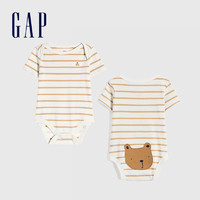 Gap婴儿纯棉圆领短袖连体衣824936 2021春季新款洋气童装宝宝哈衣 *3件