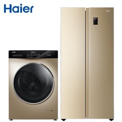 海尔 （Haier ）480升风冷无霜变频智能对开门双门冰箱+10KG滚筒洗衣机全自动巴氏杀菌除菌率99%