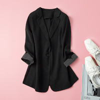 拉夏贝尔旗下新款女OL通勤时尚小西装九分袖翻边外套