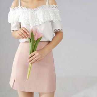 2020夏季新款高腰A字裙修身短裙开叉时尚简约小个子半身裙 L 粉色