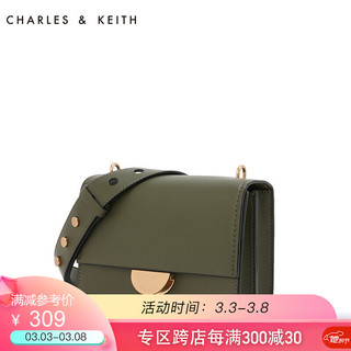 CHARLES&KEITH女包锁扣设计宽肩带单肩斜挎小方包女CK2-80670875 橄榄绿色 M