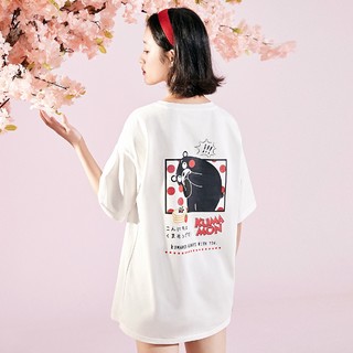 【熊本熊联名】乐町趣味波点白色印花短袖T恤女春季 S 白色