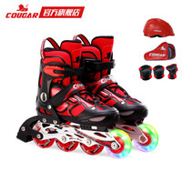 美洲狮溜冰鞋儿童闪光轮滑鞋男女滑冰旱冰鞋全套装 欧盟品质 黑红套装 M *3件
