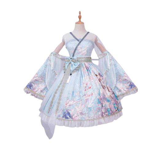 长耳朵与尖耳朵 Lolita洛丽塔 丹火麒麟系列 女士OP有袖连衣裙 水月 1码