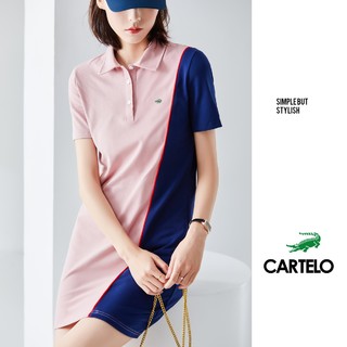 2021夏季新款法式减龄显瘦宽松拼接撞色短袖Polo连衣裙女 3XL 粉蓝色