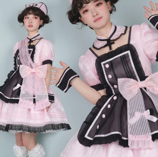 Alice girl Lolita洛丽塔 甜心救援队 女士OP短袖连衣裙 黑粉 XS