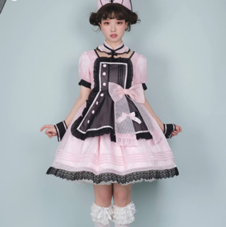 Alice girl Lolita洛丽塔 甜心救援队 女士OP短袖连衣裙 黑粉 XS