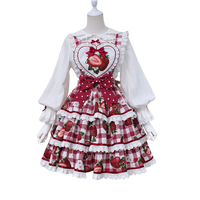 Alice girl Lolita洛丽塔 格子草莓 女士爱心背带裙 酒红色 S