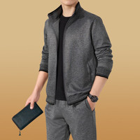 科弗森 2021春季开衫卫衣两件套装（外套+裤子） 灰色 2XL