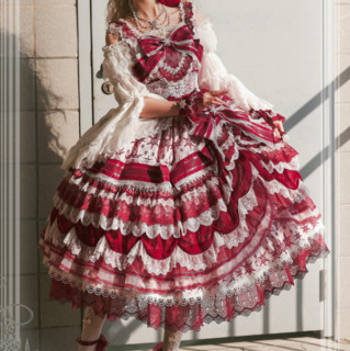 Elpress Lolita洛丽塔 圣诞G系列 女士JSK无袖连衣裙 华丽款 圣诞红 S