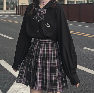 极光制服 若水中 JK制服 女士长袖衬衫 黑色 S