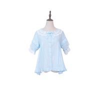 长耳朵与尖耳朵 Lolita洛丽塔 森林小伙伴系列 女士短袖衬衫 蓝色 1码