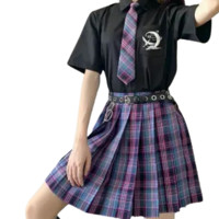 优马的店 电竞少女 JK制服 女士短袖格裙领带3件套 黑色 S