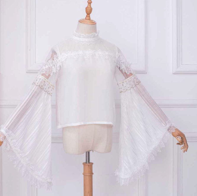 长耳朵与尖耳朵 Lolita洛丽塔 丹火麒麟 女士姬袖衬衫 白色 1码