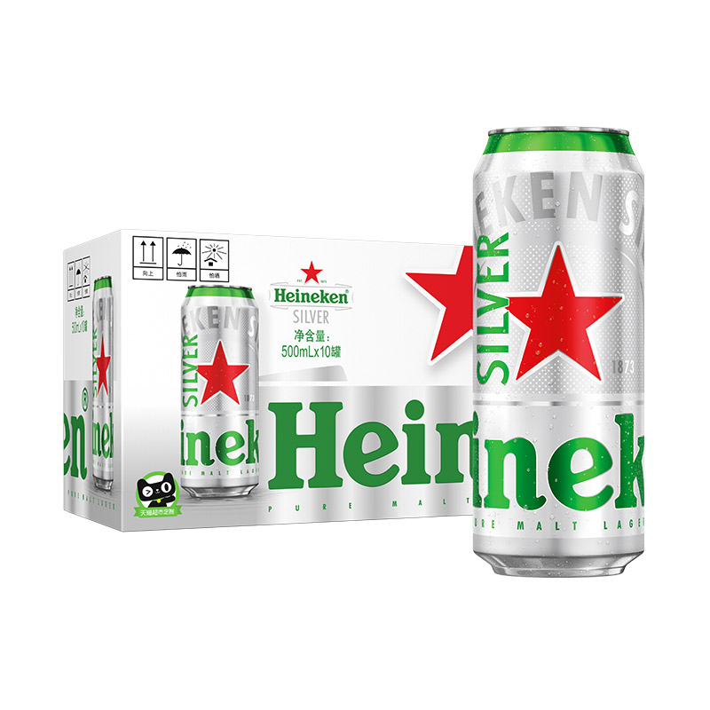 Heineken 喜力 silver星银啤酒整箱装清爽啤酒全麦酿造原麦汁浓度≥9.5°P500mL12罐