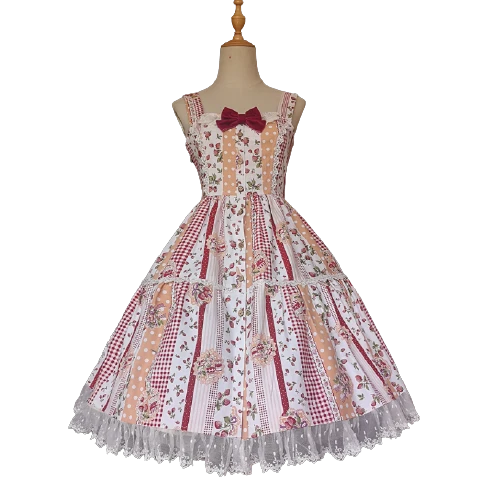 Infanta 婴梵塔 Lolita洛丽塔 草莓拼格 女士JSK无袖连衣裙 粉红色 S