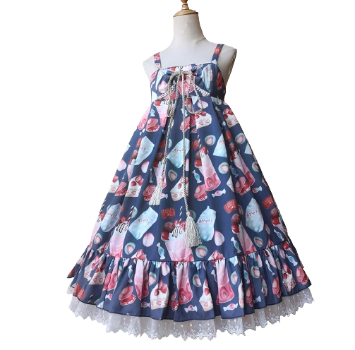 Infanta 婴梵塔 Lolita洛丽塔 有关草莓 女士JSK无袖连衣裙 深蓝色 S