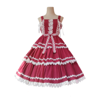 Infanta 嬰梵塔 Lolita洛麗塔 蛋糕樹 女士JSK無袖三段式連衣裙 紅白色 XL