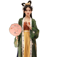 芳华记 改良 宋制汉服 花神兔 女士宋抹褙子下裙 绿色 S