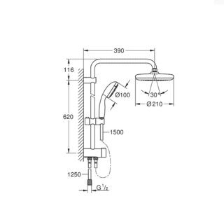 GROHE 高仪 维达利系列 分体式淋浴套装 26382001花洒+3458000带下出水龙头