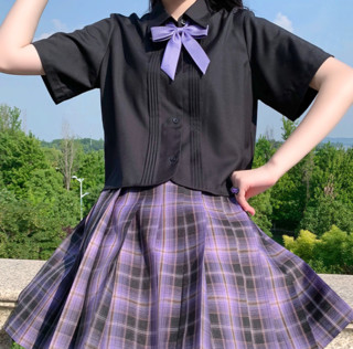 忘川琉璃 黑风琴 JK制服 西式制服 女士尖领短袖衬衫 黑色 S