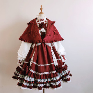 puppetnightlolita洛丽塔日常风小红帽女士jsk无袖连衣裙4件套红色s