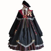PUPPET NIGHT Lolita洛丽塔 魔法少女 女士OP有袖连衣裙3件套 黑色 S