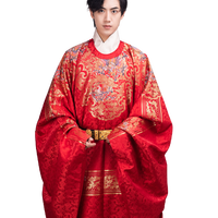 汉客丝路 明制汉服 日月星辰 男士圆领袍 大红色 M