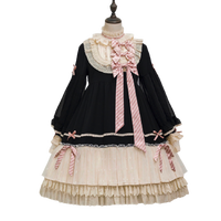 GroveDeer Lolita洛丽塔 平行人偶 女士立领OP有袖连衣裙 黑色 S