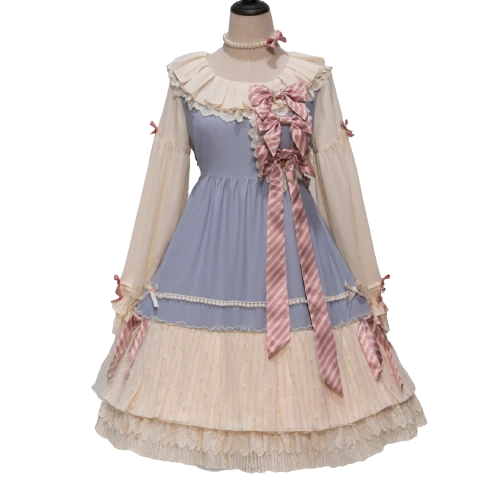 GroveDeer Lolita洛丽塔 平行人偶 女士小高腰OP连衣裙 SAX色 S