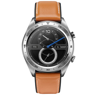 HONOR 荣耀 Watch系列 Magic 时尚款 智能手表 30.48mm 银色 棕色硅胶表带 128MB（ECG、GPS、北斗、温度计）