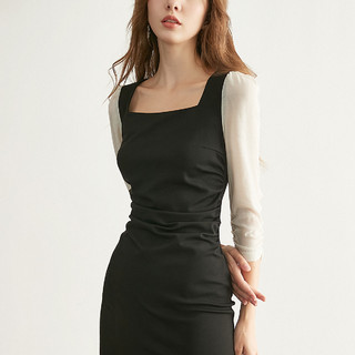 【心动的信号4同款】新款复古方领气质法式茶歇针织连衣裙 XL 黑色