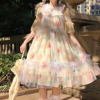 Tululu Lolita洛丽塔 向日葵与金桔柠檬 女士OP有袖连衣裙 生成色 L