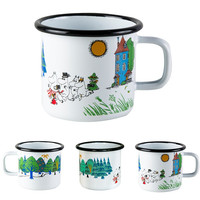 muurla 芬兰进口muurla Moomin姆明搪瓷杯珐琅马克杯水杯进口卡通意式咖啡杯370ml 郊游白色