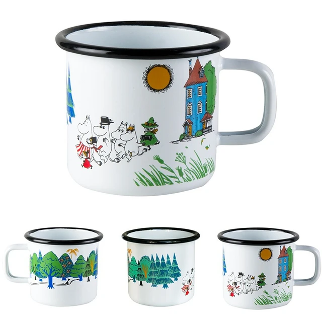 muurla 芬兰进口muurla Moomin姆明搪瓷杯珐琅马克杯水杯进口卡通意式咖啡杯370ml 郊游白色