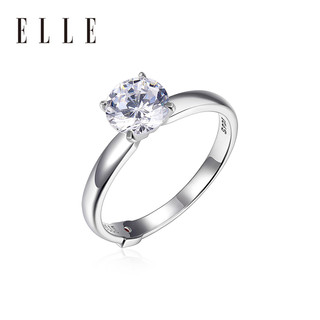 ELLE新款925纯银莫桑石钻戒指女镀铂金约一克拉简约求婚结婚女戒