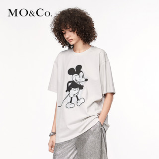 MO&Co. 摩安珂 萌宠部落MICKEY MOUSE合作系列女士米奇印花短袖T恤 MBO3TEE011 S 水露白色