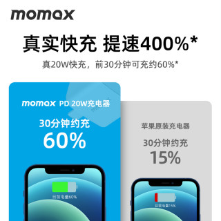 momax 摩米士 20W快充充电器适用苹果iPhone 12 typec充电头USB-C闪充套装iPad苹果11/XR通用PD迷你手机快充头