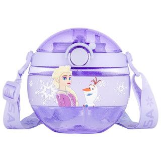 迪士尼（Disney） 儿童水杯 女男学生夏季水杯子吸管杯带提绳甜甜圈3D卡通水壶 紫色冰雪-420ML