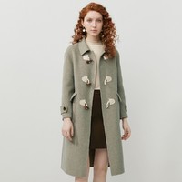 100%绵羊毛红袖春季新款温柔系牛角扣外套阿尔巴卡双面呢大衣