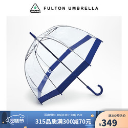 英国进口Fulton富尔顿女王御用同款轻奢透明鸟笼伞拱形复古长柄伞直柄雨伞纯色边圣诞礼品 蓝色边鸟笼伞