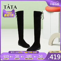 Tata/他她2019冬专柜同款系带过膝长靴女平底高筒靴新款WIV01DC9