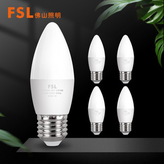 佛山照明（FSL）LED尖泡水晶灯泡节能灯泡5.5W透明E27黄光亮晶5只装