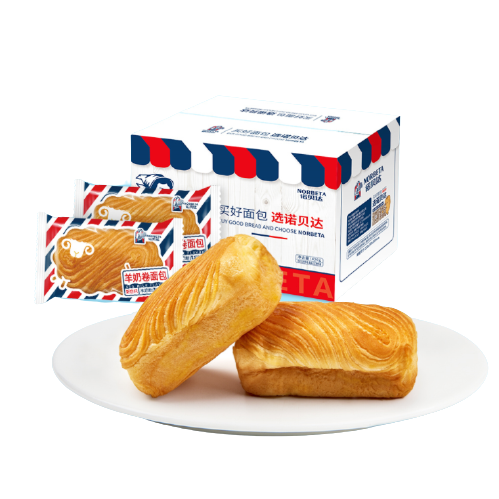 左边足网上买的,右边是超市买的 百科 norbeta诺贝达羊奶卷面包蛋奶味