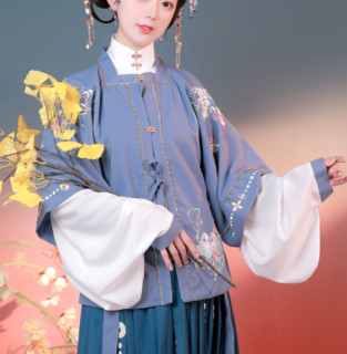 搭夫人 明制汉服 卿玹 女士半臂琵琶袖襦裙 蓝色 XL