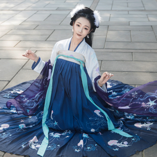 花神记 汉服 云水谣 女士齐胸襦裙 6米摆 蓝色 s